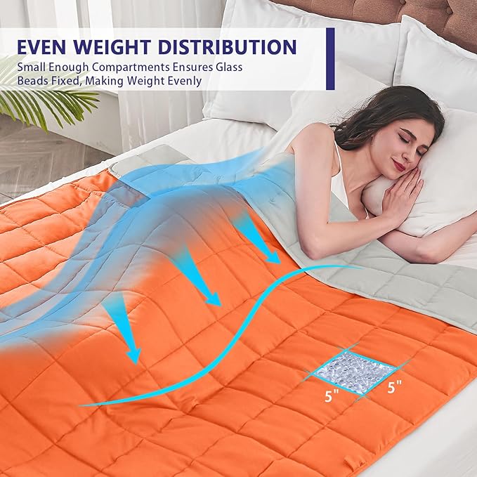 yescool Weighted Blanket for Adults (25 lbs, 60" x 80", Orange) Cooling Heavy Blanket for Sleeping Perfect for 240-260 lbs, Queen Size Breathable Blanket with Premium Glass Bead, Machine Washable