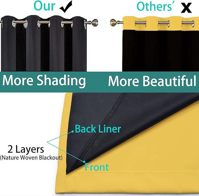 Yakamok 100% Blackout Curtains Energy Saving Thermal Insulated 2 Thick Layers