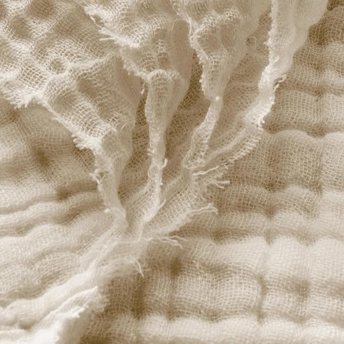 Carriediosa 100% Cotton Muslin Throw Blanket 50" X 70" Throw XL Size，4-Layers Summer Gauze Throws for Bed Couch，Soft Lightweight Breathable Linen Blankets Bedspread for Adults All Season，Khaki