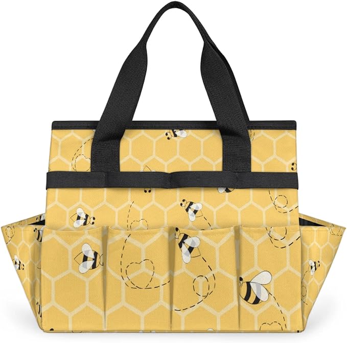 Yellow Bee Gardening Tool Bag,Heavy Duty Garden Tote Bag,Portable Oxford Gardening Storage Basket Organizer Handbag with Pockets Handle,Hand Tools Gifts for Outdoor Garden Lawn Yard