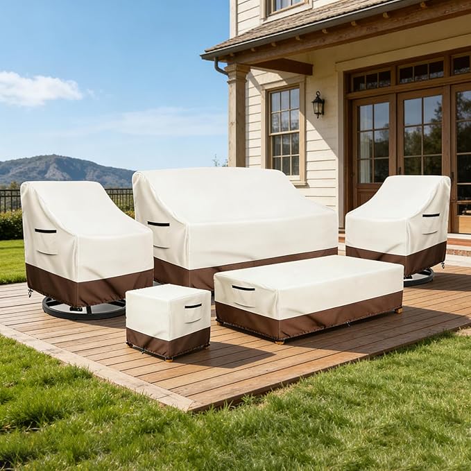 Waterproof Patio Sofa Cover, Heavy Duty 3-Seater Outdoor Couch Cover Size Up to 85W x 38D x 35H Inches, Lawn Patio Furniture Covers with Air Vent (Beige)