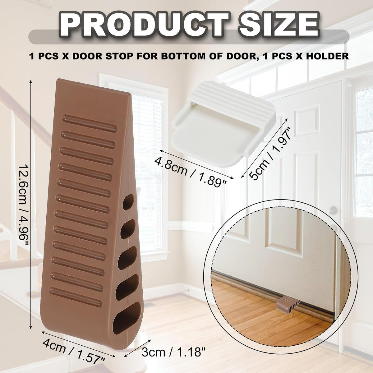PATIKIL Rubber Door Stoppers for Bottom of Door, Door Wedge Stopper with Holder Sturdy Stackable Doorstop Wall Protector for Home Office Floor Concrete Tile, Brown