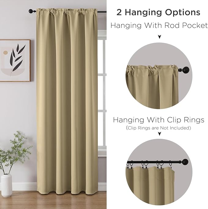 CUCRAF Beige Blackout Curtains 54 inch Length 2 Panels Set, Rod Pocket Room