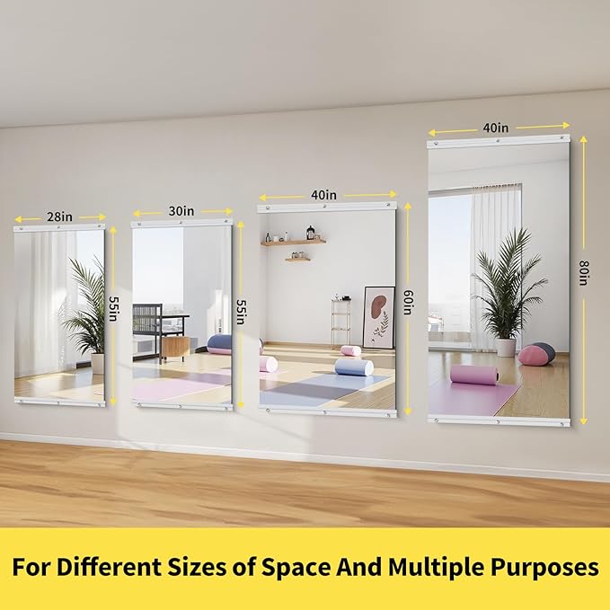 Home Gym Mirror - 80x40 Inch, 2PCS Frameless Tempered Glass Full Body Mirror for Wall Mount - Ideal for Yoga, Workout, Bedroom, Dance Studio (Silver)