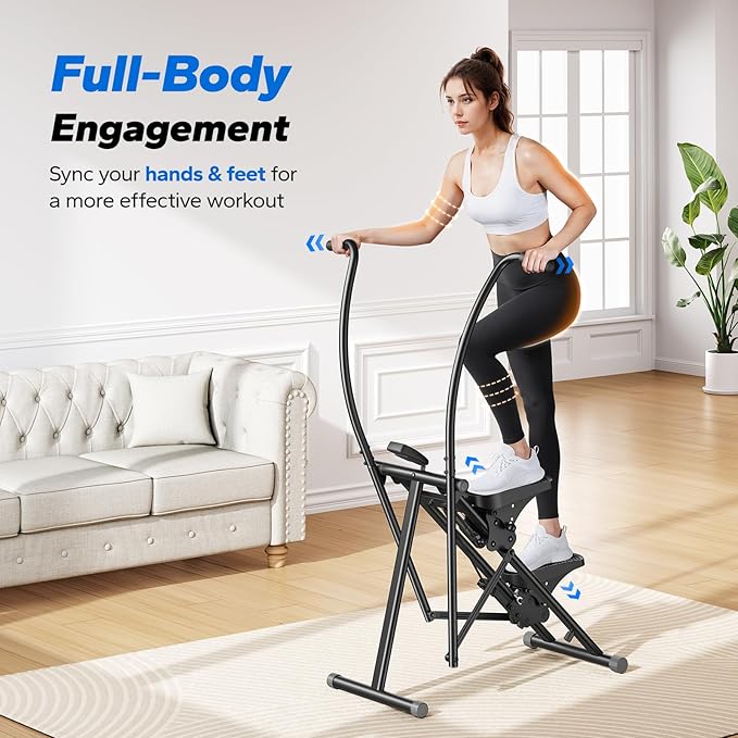 MERACH Stair Stepper for Home Gym Exercise, New Version Stairmaster for Full-Body Workout, Compact Folding Stair Climber with Extended Step Range, Adjustable Handlebar/Pedal