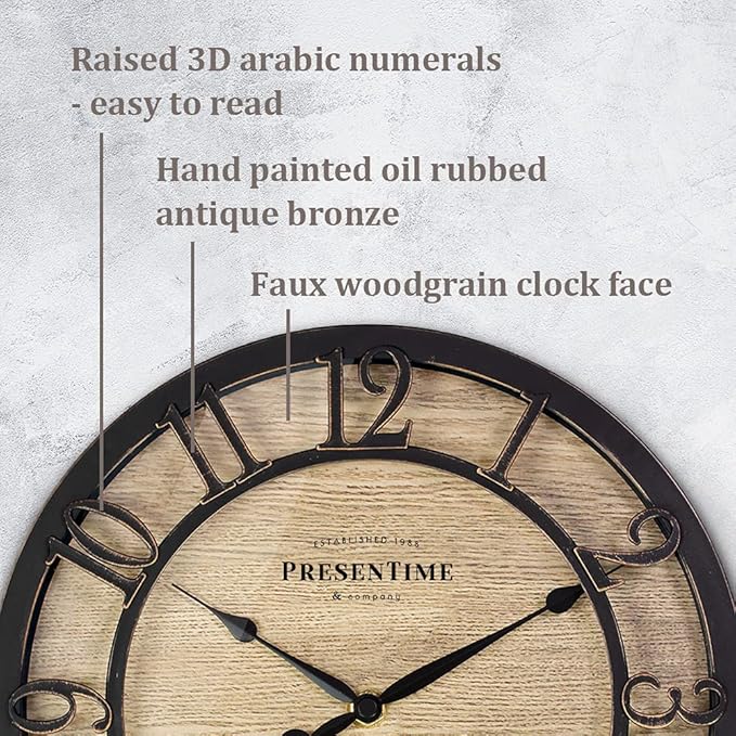 Presentime & Co 10" Farmhouse Series Wall Clock, Cottage Style, Vintage Design
