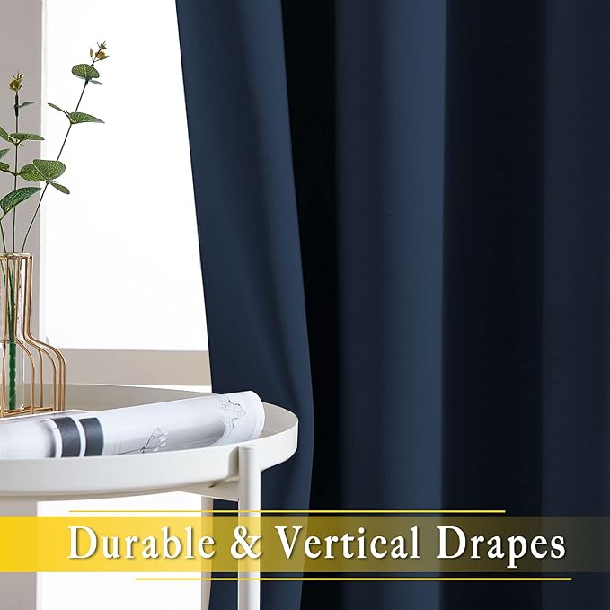 NICETOWN Navy Blue Blackout Room Divider Curtains 90 inch Length, Grommet