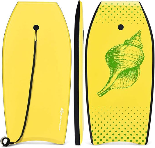 Goplus 41''/37''/33'' Lightweight Body Board for Beach, Surf Board with EPS Core, XPE Deck, HDPE Slick Bottom, Wrist Leash, Bodyboard for Kids Adults Surfing