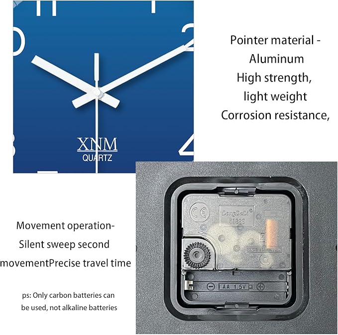 XNM 8 Inch Small Classic Navy Blue Wall Clocks Battery Operated Minimalist Wall