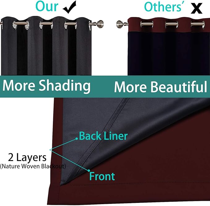 Yakamok 100% Blackout Curtains for Living Room, Noise Reducing Drapes, Thermal