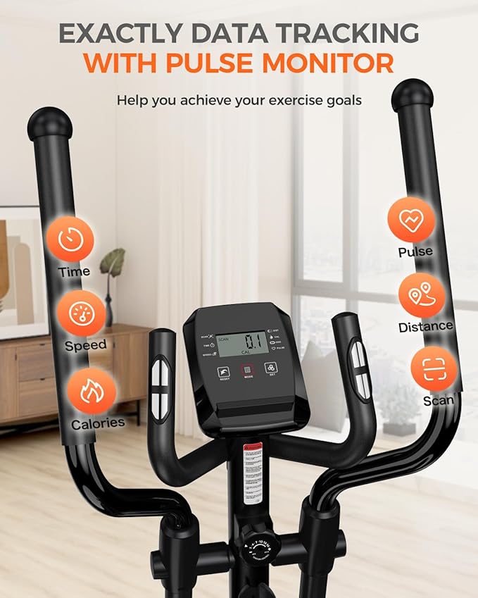 pooboo Elliptical Machine, Elliptical Exercise Machine with 16-Level Resistance&Hyper-Quiet Magnetic Driving System, Elliptical Machine for Home with LCD Monitor&15.5IN Stride, 350LBS Weight Capacity