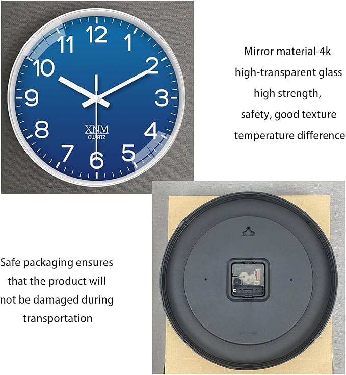 XNM 8 Inch Small Classic Navy Blue Wall Clocks Battery Operated Minimalist Wall