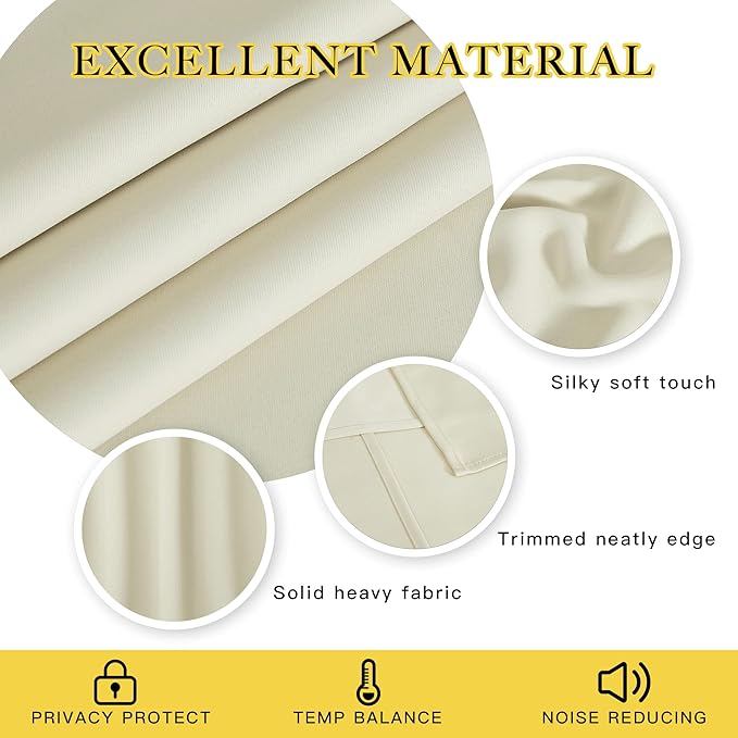 NICETOWN Room Darkening Beige Curtain 54 inches Long, Thermal Insulated Solid