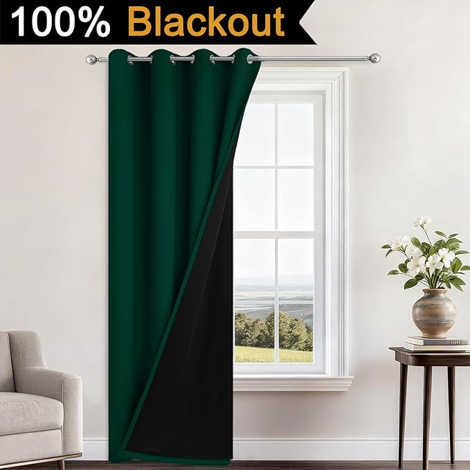 Yakamok 100% Blackout Curtains 84 Inches Long, 2 Thick Layers Heat and Full