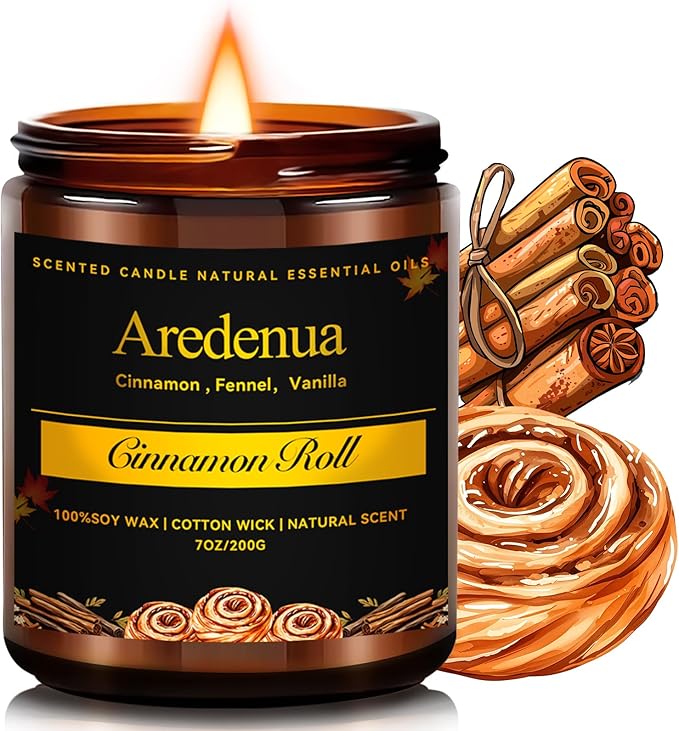 Fall Candle - Cinnamon Roll Candles | Autumn Candle for Home, Cinnamon Scented, 7oz Soy Candles for Home Scented, Fall Gift for Women & Men, Cozy Seasonal Scent for Autumn & Thanksgiving