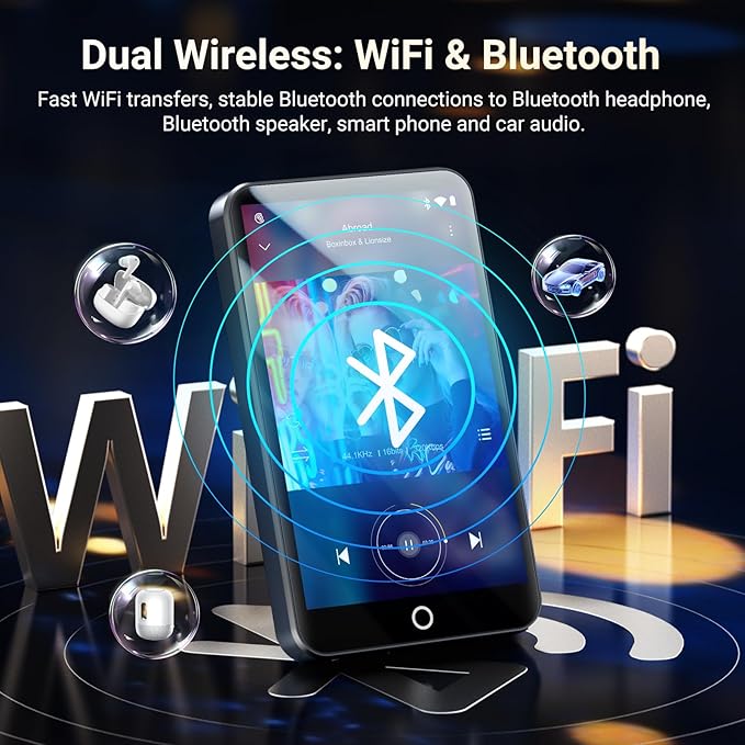 96GB MP3 Player with Bluetooth and WiFi, MECHEN Android 13 OS MP3 & MP4 Players with 4" Touchscreen and Speaker,Music Players with Spotify,Pandora, Audible, Amazon Music, Play Store