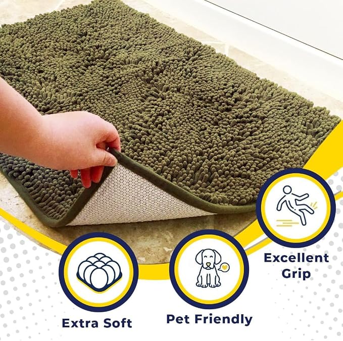 Muddy Mat® | Super Water Absorbent Door Mat Indoor, Microfiber Quick Dry Chenille Entryway Rug, Slip Resistant Front Door Mat, Indoor Mats for Entryway, Machine Washable Pet Rug, Sage 32" x 40"