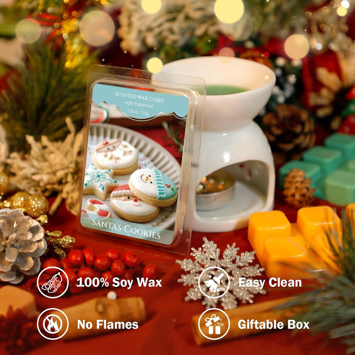SCENTORINI Christmas Wax Melts, Wax Cubes Strong Scent 12 Pack, Scented Wax Melts, Long Lasting Soy Wax Melts for Warmer