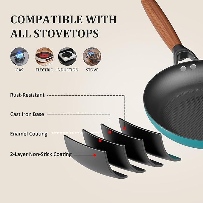 YUTANN Nonstick Frying Pan 10 inch, Ceramic Cast Iron Skillet, Lightweight Pre-seasoned Cast Iron Pan with Detachable Handle, Dishwasher & Oven Safe, Free of PFAS and PFOA