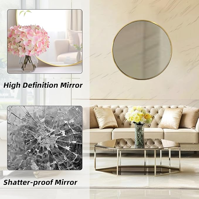 Circle Gold Mirror, Round Mirror 20 inch, Circle Wall Mirror Metal Frame