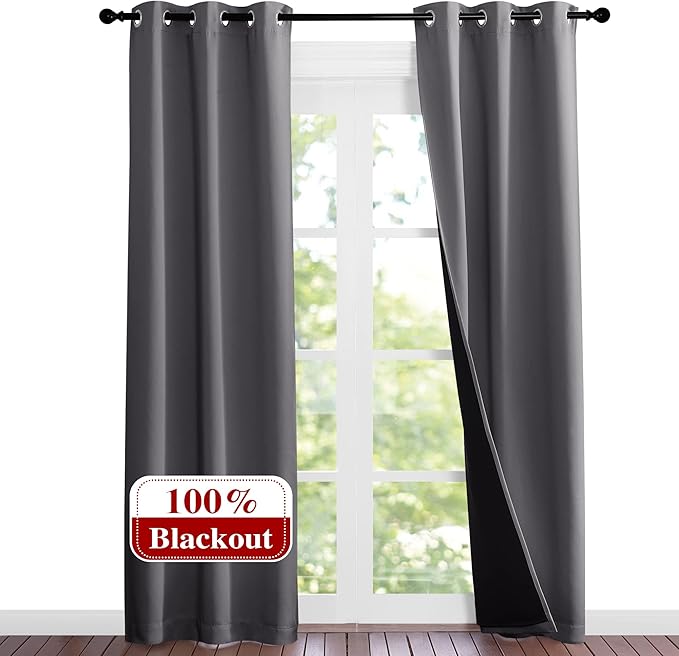 NICETOWN Grey Full Shade Curtain Panels, Pair of Thermal Insulated & Energy