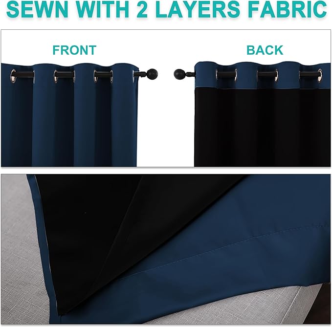 NICETOWN Moroccan Blue Full Shade Curtain Panels, Pair of Thermal Insulated &