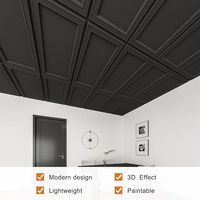 WOWSTAR 12-Pack 2x4ft Drop Ceiling Tiles, Waterproof Glue up Ceiling Panels