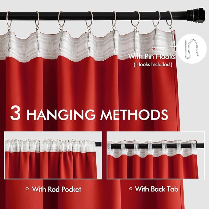 MIULEE Christmas Red Back Tab Blackout Curtains 120 Inch Long 2 Panels Set