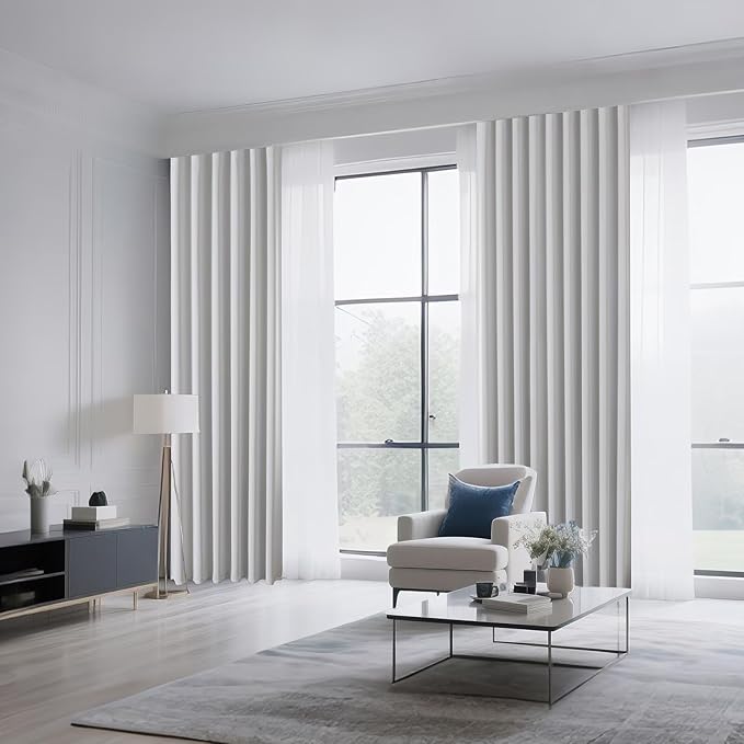 CUCRAF Grayish White Blackout Curtains 84 inch Length 2 Panels Set, Rod Pocket