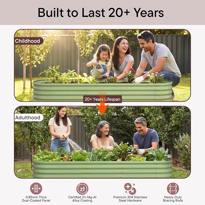Galvanized Raised Garden Bed 8x2x1.5 ft, 18" Tall Planter for Outdoor Plants, Metal Raised Flower Bed for Herb Fruit Vegetable, Modular Garden Planter for Outside Backyard & Patio - Sand Beige