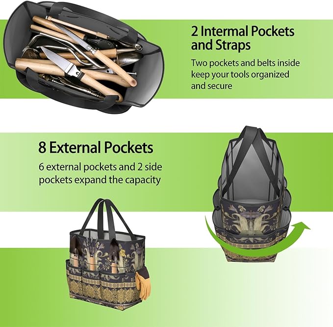 Paisley Garden Tool Bag - Waterproof Garden Tote with 8 Pockets, Large Storage Home Organizer Gardening Tool Oxford Bag for Garden Tools Kits Holder, Ideal Outdoor Gardening Gift for Women & Men