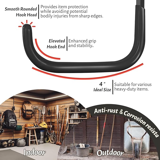 Garage Hooks 4 Inch, 6 Pack Heavy Duty Wall Hooks