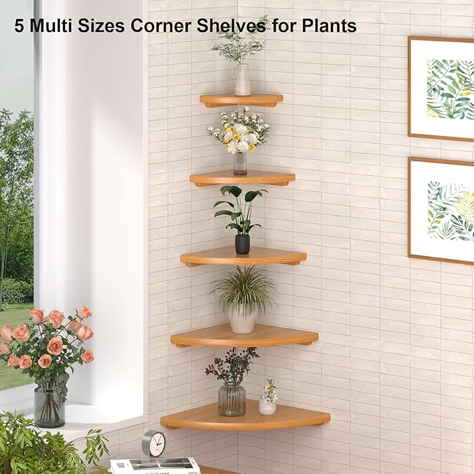 Gieanoo Corner Floating Shelf 10inch Solid Oak Wood Floating Corner Shelf