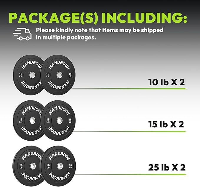 Colored Bumper Weight Plates Olympic Weight Plate Set 2-Inch, 10/15/20/25/35/45/55 lb Barbell Weight Plates Set for Home Gym, Rubber Strength Training Weights Plates for Weight Lifting