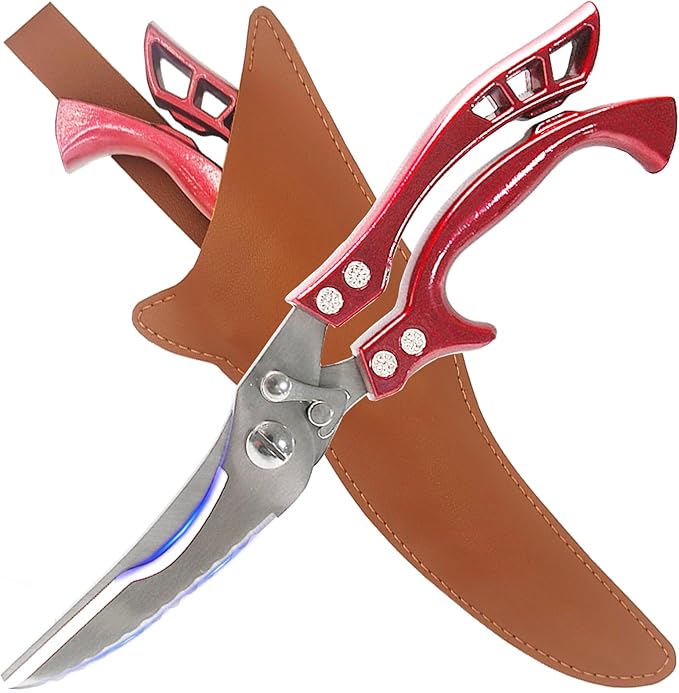 Heavy Duty Kitchen Shears by ANDONG, Kitchen Scissors,Stainless Steel Poultry Shears Heavy Duty Professional, Red