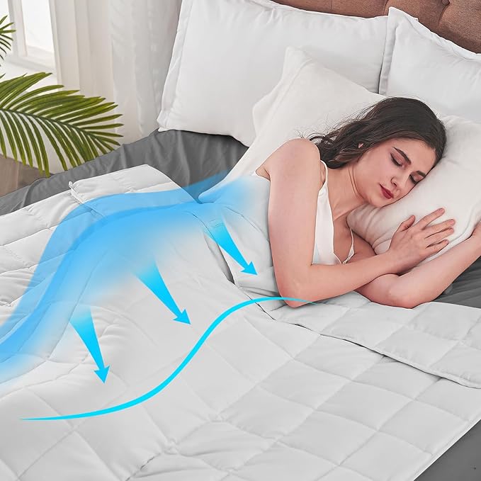 yescool Weighted Blanket for Adults (20 lbs, 88” x 104”, White) Cooling Heavy Blanket for Sleeping Perfect for 190-210 lbs, Queen Size Breathable Blanket with Premium Glass Bead, Machine Washable