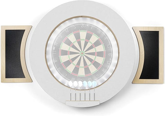 Dart Board Cabinet Set with LED Light; Bristle Dartboard, Built in LED Light, Darts and Chalkboards