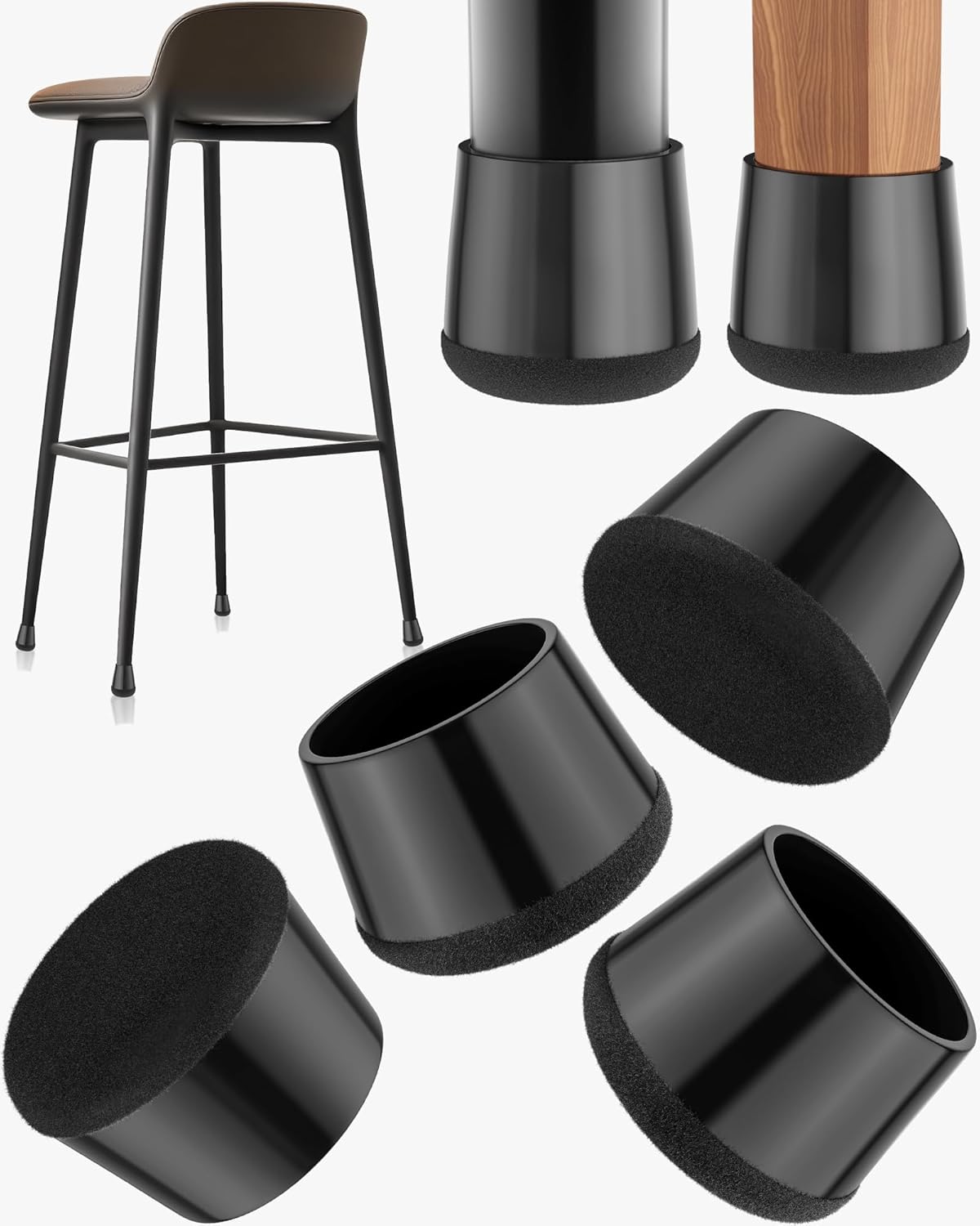 24-Pack Silicone Chair Leg Floor Protectors for Hardwood Floors -Felt Furniture Pads, Rubber Chair Leg Covers/Caps - No Noise & Scratch-Proof - Round Large (Fits 1 5/16"-1 7/16" / 32-36mm), Black
