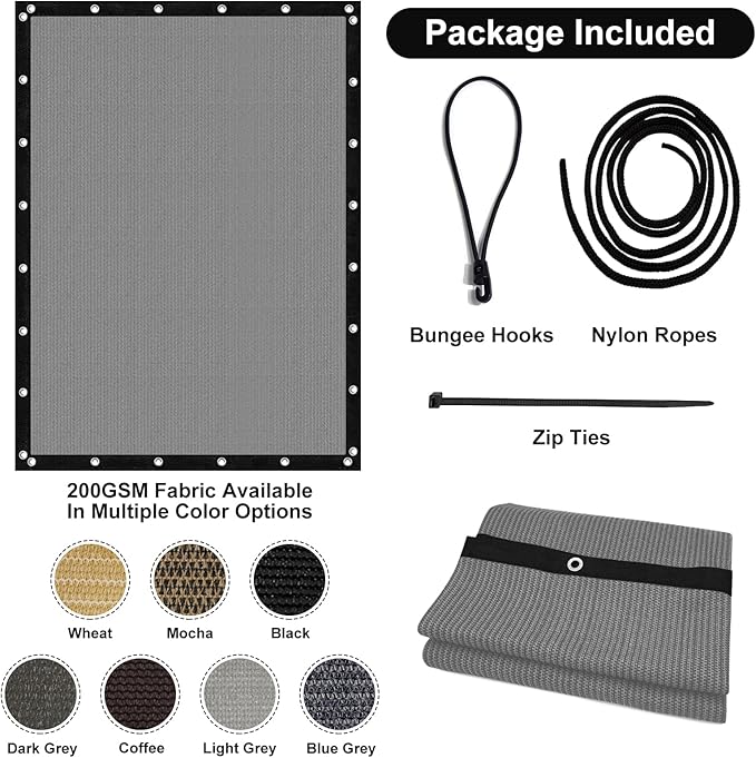 Artpuch 90% Sun Shade Cloth, 6 x 20 FT Pergola Shade Cover Canopy with Grommets, Sun Screen Fabric Tarp for Patio, Outdoor, Garden, Backyard, Blue Grey