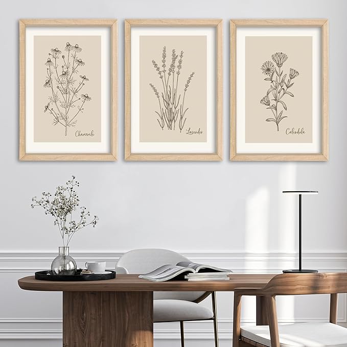 YWJKWLGS Vintage Botanical Wall Art 11x16 Inch Set of 3 Wooded Framed