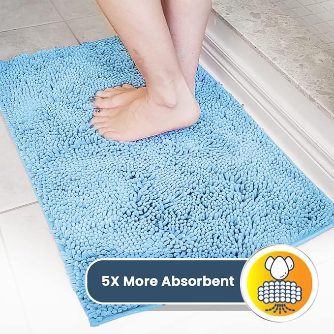 Muddy Mat® | Super Water Absorbent Door Mat Indoor, Microfiber Quick Dry Chenille Entryway Rug, Slip Resistant Front Door Mat, Indoor Mats for Entryway, Machine Washable Pet Rug, Sky Blue 3ft x 4ft