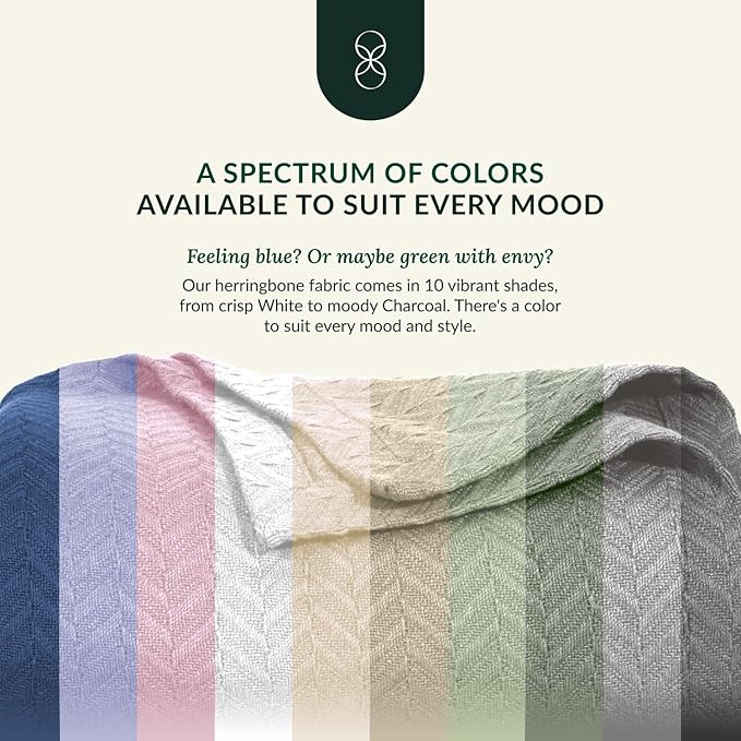Cloud Scape Linen Herringbone Cotton Throw Blanket for Couch, Bed,Sofa, Home Decor, Soft, Lightweight, All-Season Bed Blanket, 50 x 70, Olive Green