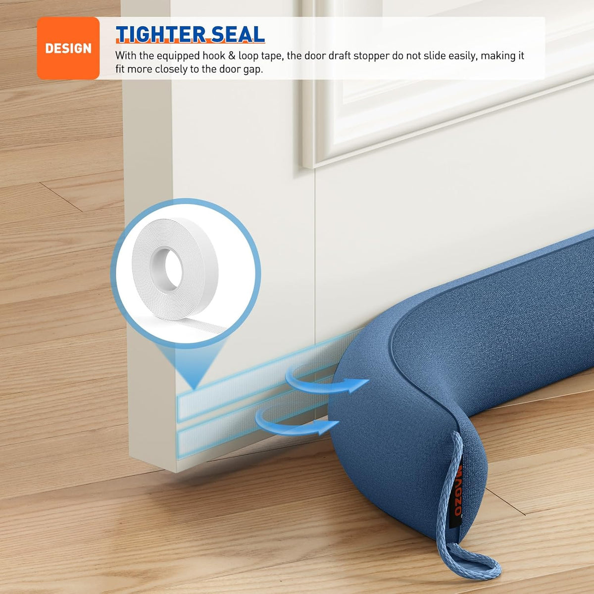 MAGZO Door Draft Stopper, 36 Inch Under Door Draft Blocker Noise Stopper, Weighted Wind Blocker Draft Guard for Bottom of Door, Blue