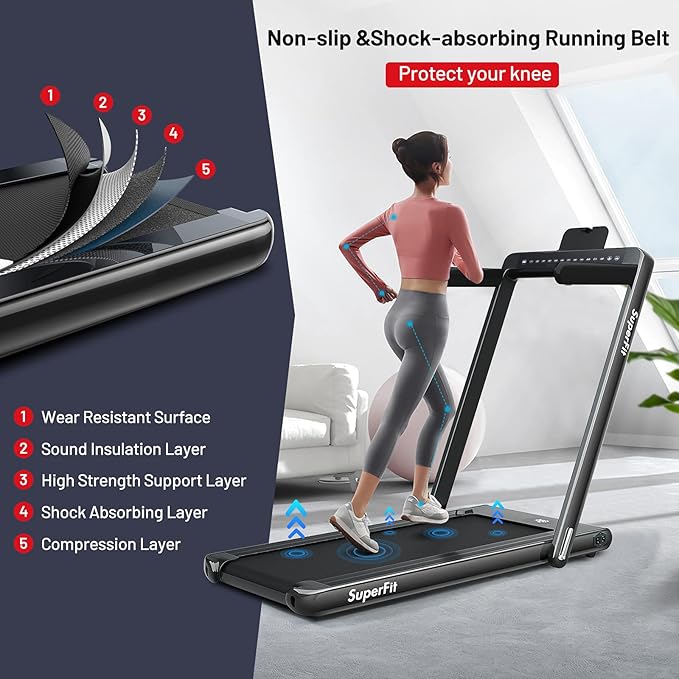 GYMAX Walking Pad, Dual LED Display 2 in 1 Under Desk Treadmill for Home with Remote & Smart App Control, 2.25HP Foldable Portable Treadmill Running Machine for Office Small Space