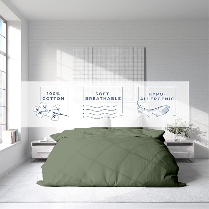 Kotton Culture 1 Pc Custom Size Duvet Cover Only -100% Egyptian Cotton Sateen 600 Thread Count Ultra Soft Premium Durable Comforter Cover Zipper Closure & Corner Ties (Sage Green, Custom)