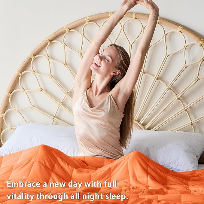 yescool Weighted Blanket for Adults (20 lbs, 88” x 104”, Orange) Cooling Heavy Blanket for Sleeping Perfect for 190-210 lbs, Queen Size Breathable Blanket with Premium Glass Bead, Machine Washable