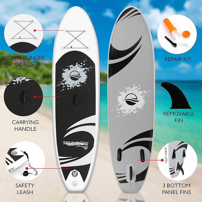 SereneLife Inflatable Stand Up Paddle Board with Premium SUP Accessories – Wide Stable Design with Non-Slip EVA Deck Pad for Adults and Youth of All Skill Levels