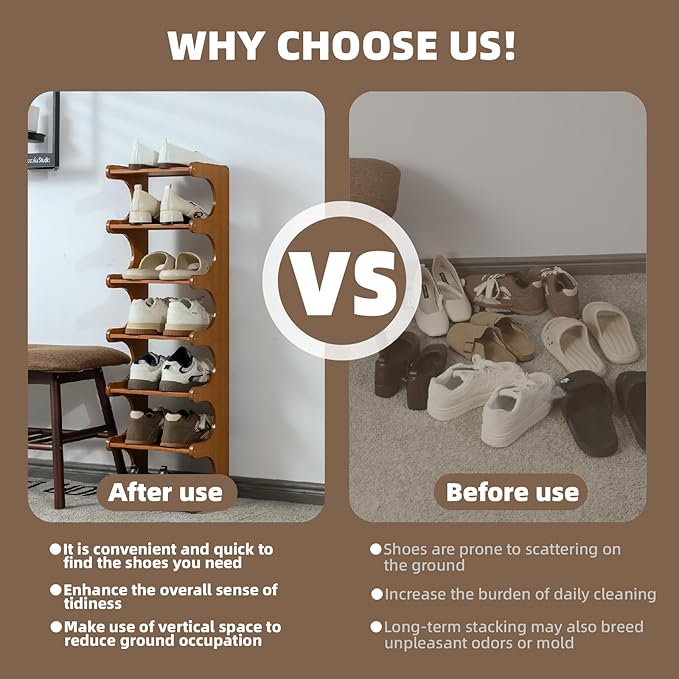 Multi-Tier Bamboo Shoe Rack, 30cm Narrow Standing Shoe Organizer for Closet Entrance, Space Saving Shoe Shelf, Sturdy Shoe Stand for Men and Women(4 Layers)