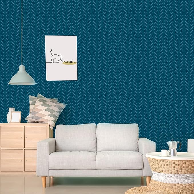 Erfoni Blue and White Peel and Stick Wallpaper Modern Herringbone Contact Paper