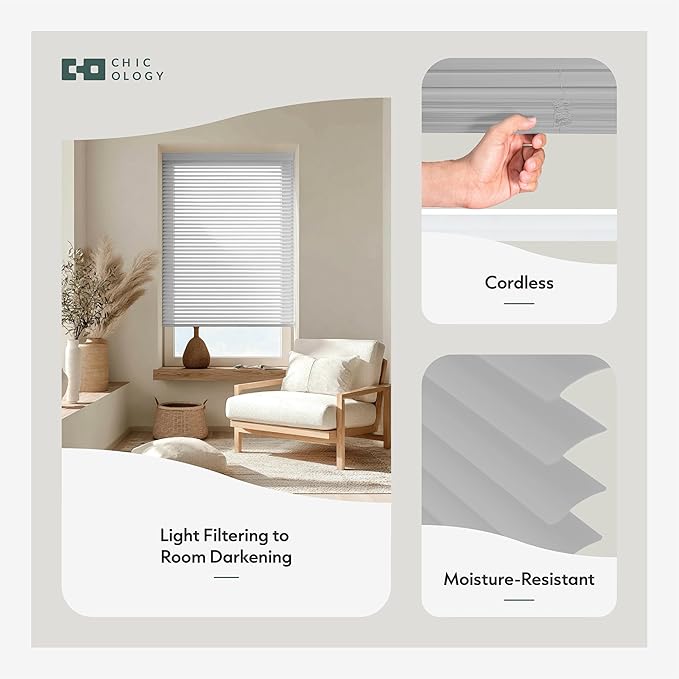 CHICOLOGY Cordless Mini Blinds for Indoor Windows, 36.5" W x 60" H, Light
